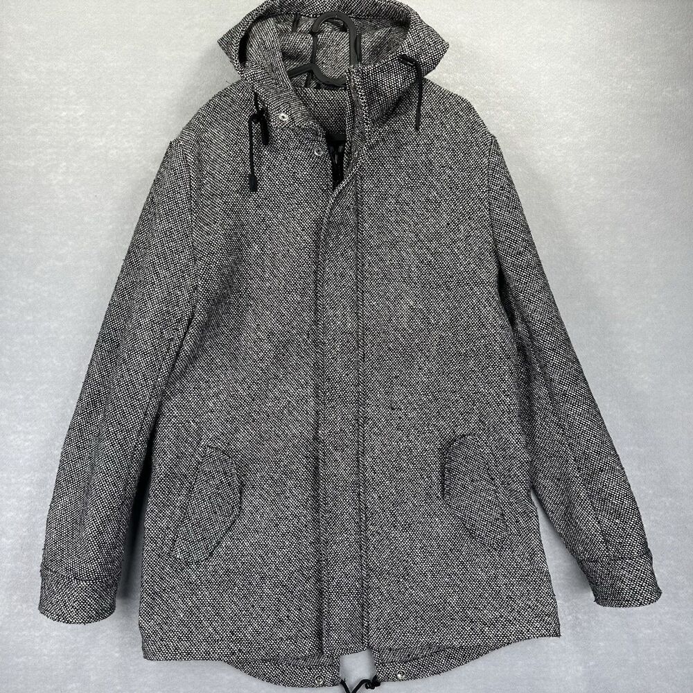 Premium By Jack & Jones Women’s Parka Jacket Wool Tweed Blend Large Black White